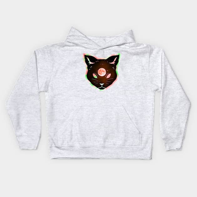 Blood moon third eye prismatic iridescent psychic cat Kids Hoodie by LukjanovArt